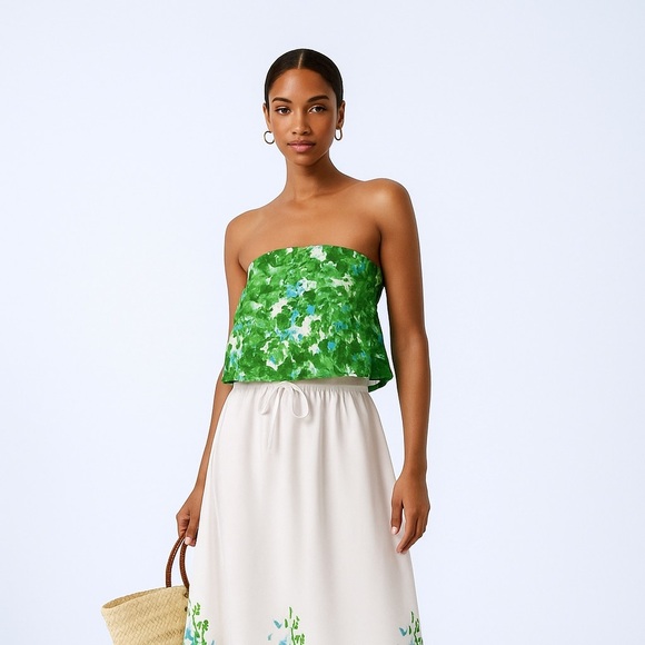 Green and White Strapless Maxi Dress - Picture 1 of 2